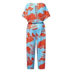 Jumpsuits For Women Summer Lace Up Print Floral Crew Neck Formal Party Prom Straight Regular Fit Half Sleeve Light Blue S M L Spring Fall -Outlet Suit Skirt Fit Store tatjkw1662460523552