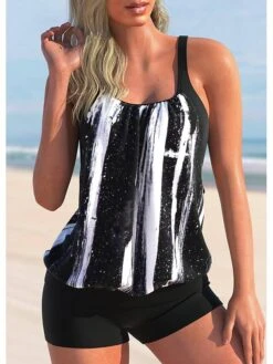 Women's Swimwear Tankini 2 Piece Plus Size Swimsuit 2 Piece Printing Leopard Paisley Black Blue Brown Tank Top Bathing Suits Sports Beach Wear Summer