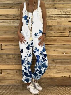 Women's Overall Print Floral U Neck Holiday Daily Vacation Straight Regular Fit Sleeveless Sleeveless Pink Blue Green S M L Summer