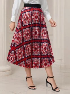 Women's Skirt A Line Midi Red Skirts Fall & Winter Floral Ruched Print Fashion Boho Style Elegant Street Daily M L XL