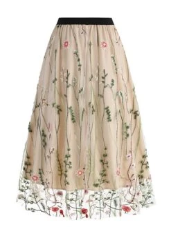 Women's Skirt Swing Midi Tulle Apricot Black White Red Skirts Fall & Winter Floral Embroidered High Waist Vintage Elegant Christmas Xmas Street M L XL -Outlet Suit Skirt Fit Store tcrgtj1694271030793