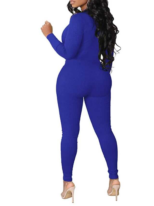 Women's Jumpsuit Zipper Solid Color V Neck Active Street Sport Regular Fit Long Sleeve Blue Khaki Dark Gray S M L Winter 1 Women's Jumpsuit Zipper Solid Color V Neck Active Street Sport Regular Fit Long Sleeve Blue Khaki Dark Gray S M L Winter