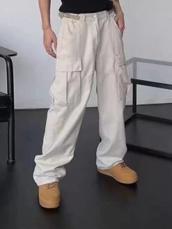 Men‘s Cargo Khaki parachute Pants Trousers Trousers Full Length Faux Linen Baggy Micro-elastic High Waist Sports Chino Casual Daily Black Apricot M L Spring &Fall -Outlet Suit Skirt Fit Store tfhvuy1660103159664