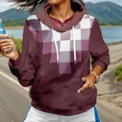 Women's Running Shirt Pullover Pocket Drawstring Long Sleeve Sweatshirt Athletic Athleisure Spandex Thermal Warm Breathable Moisture Wicking Fitness Gym Workout Running Sportswear Activewear Plaid -Outlet Suit Skirt Fit Store tftxfe1695874050114