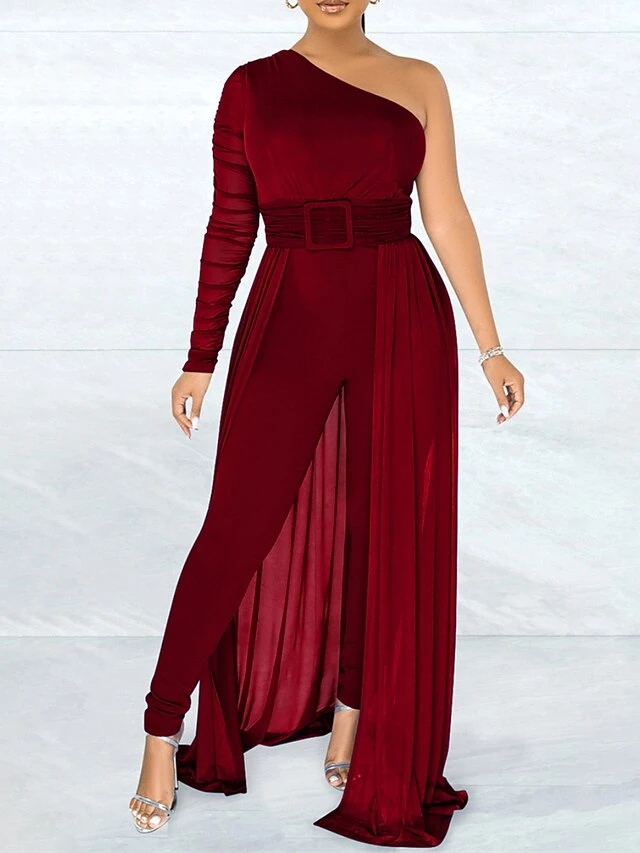 Women's Jumpsuit Overlay Lace Up Mesh Solid Color One Shoulder Streetwear Party Going Out Regular Fit Long Sleeve Black White Yellow S M L Spring 7 Women's Jumpsuit Overlay Lace Up Mesh Solid Color One Shoulder Streetwear Party Going Out Regular Fit Long Sleeve Black White Yellow S M L Spring - Image 7