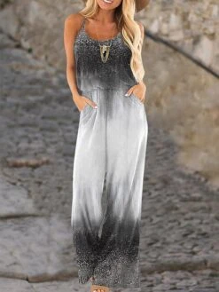 Women's Jumpsuit Pocket Print Print U Neck Casual Daily Going Out Straight Regular Fit Spaghetti Strap Black Royal Blue Fuchsia S M L Summer