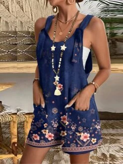 Women's Overall Pocket Print Floral U Neck Casual Daily Going Out Baggy Shorts Loose Fit Strap Light Green Pink Blue S M L Summer -Outlet Suit Skirt Fit Store tjdsol1685592099735