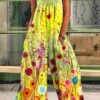 Women's Overall Pocket Print Floral Square Neck Holiday Daily Holiday Regular Fit Sleeveless Black Gold Green S M L Summer