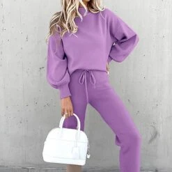 Women's Tracksuit Jogging Suit Casual Athleisure 2pcs Winter Long Sleeve High Neck Thermal Warm Running Walking Sportswear Solid Colored Track Pants White Black Purple Pink Grey Khaki Activewear -Outlet Suit Skirt Fit Store tnlcum1626258041117