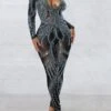 Women‘s Jumpsuit Sparkly Mesh Solid Color Sequin Deep V Sexy Party Bar Regular Fit Long Sleeve Red Apricot Black S M L Winter