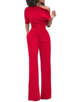 Jumpsuits For Women Dressy Pocket High Waist Solid Color One Shoulder Elegant Xmas Party Christmas Street Regular Fit Half Sleeve Black Blue Yellow S M L Fall Winter Summer -Outlet Suit Skirt Fit Store tpyxhy1666854270758