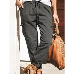 Women's Cargo Pants Baggy Full Length Cotton Blend Pocket Baggy Mid Waist Streetwear Casual / Sporty Outdoor Weekend Black Army Green S M Summer Spring &Fall -Outlet Suit Skirt Fit Store trhgbd1618291292931
