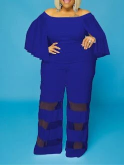 Women's Jumpsuit Mesh Patchwork Solid Color Off Shoulder Elegant Party Office Regular Fit 3/4 Length Sleeve Black Red Blue XL XXL 3XL Summer -Outlet Suit Skirt Fit Store trkexo1677496101180