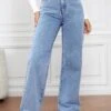 Women‘s Moms Jeans Pants Trousers Straight Full Length Cotton Pocket Micro-elastic High Waist Streetwear Simple Outdoor Vacation Robin‘s Egg Blue Light Blue S M Summer Spring