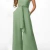 Women's Jumpsuit Lace Up High Waist Solid Color Halter Neck Elegant Wedding Party Regular Fit Sleeveless Green S M L Summer