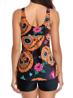 Women's Swimwear Swim Dress 2 Piece Plus Size Swimsuit 2 Piece Modest Swimwear Open Back Printing Leaf Sunflower Black White Yellow Wine Orange Camisole V Wire Bathing Suits New Vacation Fashion -Outlet Suit Skirt Fit Store tscxka1669023852453