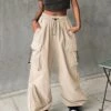 Women‘s Cargo Khaki Pants Chinos Trousers Full Length Baggy Micro-elastic Mid Waist Active Streetwear Outdoor Street Apricot S M Summer Fall
