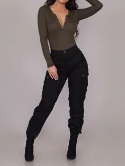 Women's Cargo Pants Joggers Pants Trousers Full Length Cotton Pocket Micro-elastic Mid Waist Fashion Streetwear Street Daily Black Red S M Fall Winter