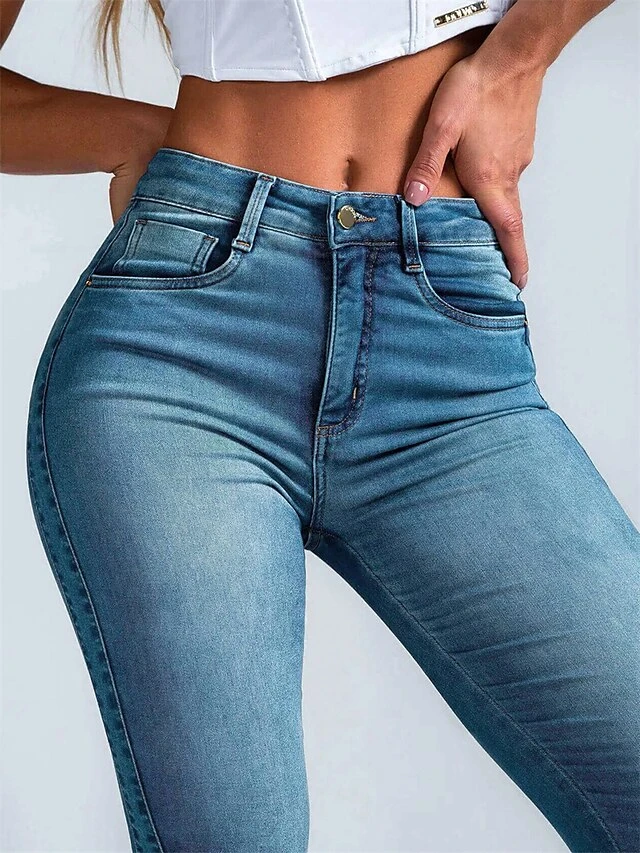 Women's Jeans Slim Pants Trousers Full Length Cotton Denim High Elasticity High Waist Fashion Streetwear Street Daily Dark Blue LightBlue S M Fall Winter 6 Women's Jeans Slim Pants Trousers Full Length Cotton Denim High Elasticity High Waist Fashion Streetwear Street Daily Dark Blue LightBlue S M Fall Winter - Image 6