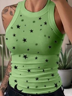 Women's Going Out Tops Racer Back Tank Top Five-pointed Star-white Five-pointed Star-purple Five-pointed Star-green Star Camo Ribbed Casual Sports Basic Casual High Neck Slim S -Outlet Suit Skirt Fit Store ubrcbq1605786052583