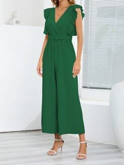 Jumpsuit For Woman Ruffle Solid Color V Neck Streetwear Holiday Vacation Regular Fit Sleeveless Black White Blue S M L Spring -Outlet Suit Skirt Fit Store udafzc1674008857441