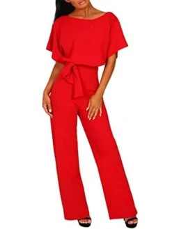 Women's Jumpsuit Belted Solid Color Crew Neck Formal Daily Holiday Long Sleeve LT065 Apricot LT065 Pink LT065 Red S M L Spring