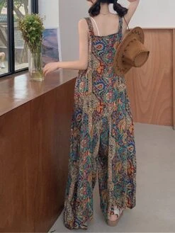 Women's Overall Pocket Print Floral V Neck Streetwear Daily Vacation Regular Fit Sleeveless Black Pink Rainbow M L XL Summer -Outlet Suit Skirt Fit Store uejdih1690449259869