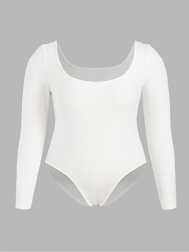 Women's Plus Size Romper Curve Solid Color Square Neck Bodycon Office Work Regular Fit Long Sleeve Black White XL XXL 3XL Fall 7 Women's Plus Size Romper Curve Solid Color Square Neck Bodycon Office Work Regular Fit Long Sleeve Black White XL XXL 3XL Fall - Image 7