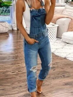 Denim Jumpsuit For Women Overall Utility Active Casual Street Daily Wear U Neck 2023 Light Blue Camouflage GraySolid Color -Outlet Suit Skirt Fit Store ueyzsd1615880851928 1
