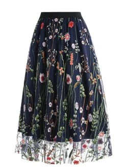 Women's Skirt Swing Midi Tulle Apricot Black White Red Skirts Fall & Winter Floral Embroidered High Waist Vintage Elegant Christmas Xmas Street M L XL -Outlet Suit Skirt Fit Store uhxdht1694271032757