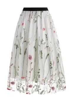 Women's Skirt Swing Midi Tulle Apricot Black White Red Skirts Fall & Winter Floral Embroidered High Waist Vintage Elegant Christmas Xmas Street M L XL -Outlet Suit Skirt Fit Store uikxks1694271028081