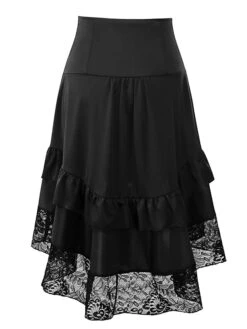 Women's Skirt Asymmetrical Polyester Lace Over Charmeuse Black Red Navy Blue Skirts Winter Ruffle Drawstring Side Button High Waist Steampunk® Retro Gothic Carnival Costumes Ladies Christmas -Outlet Suit Skirt Fit Store ujbekw1635224759081