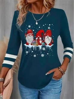 Women's T Shirt Tee Christmas Shirt Black Red Blue Snowflake Santa's Helper Print Long Sleeve Christmas Weekend Festival / Holiday Round Neck Regular Fit Painting Spring &Fall 8 Women's T Shirt Tee Christmas Shirt Black Red Blue Snowflake Santa's Helper Print Long Sleeve Christmas Weekend Festival / Holiday Round Neck Regular Fit Painting Spring &Fall -Outlet Suit Skirt Fit Store ujkjrs1696668403070