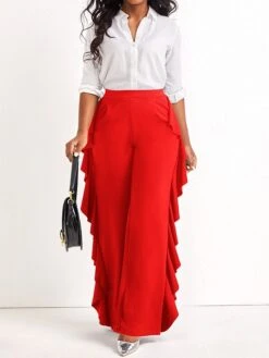 Women's Wide Leg Chinos Pants Trousers Robin's Egg Blue Black Red Fashion Streetwear Street Daily Daily Wear Full Length Comfort Solid Color S M L XL 2XL