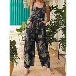 Women's Pants Trousers Jumpsuit Rompers Red Black Mid Waist Fashion Casual Weekend Side Pockets Micro-elastic Full Length Comfort Flower / Floral S M L XL XXL / Loose Fit -Outlet Suit Skirt Fit Store umjmyx1623822075351
