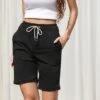 Women's Slacks Shorts Bermuda Shorts Sunday Shorts Cotton Blend Black Mid Waist Casual Shorts Weekend Micro-elastic Knee Length Outdoor Plain S M L XL