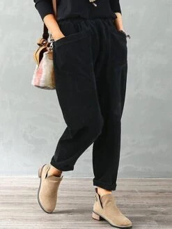 Women‘s Baggy Harem Corduroy Pants Full Length Micro-elastic Fashion Streetwear Outdoor Causal Plush - Black Corduroy Plush - Gray XXL Catties XL Catties -Outlet Suit Skirt Fit Store uomatw1692240165195