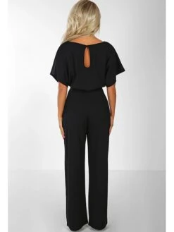 Women's Jumpsuit Belted Round Neck Basic Daily Straight Regular Fit Short Sleeve Black Blue Pink S M L Summer -Outlet Suit Skirt Fit Store uonvlw1552907405927