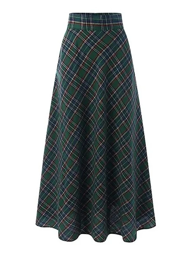 Women's SkirtPlaid Skirt MaxiRed Dark Green Skirts Winter Pocket Print High Waist Fashion Casual Christmas Street M L XL 4 Women's SkirtPlaid Skirt MaxiRed Dark Green Skirts Winter Pocket Print High Waist Fashion Casual Christmas Street M L XL - Image 4