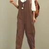 Women's Jumpsuit Pocket Maillard Solid Color Deep U Streetwear Street Daily Straight Loose Fit Sleeveless Brown Green Khaki S M L Fall