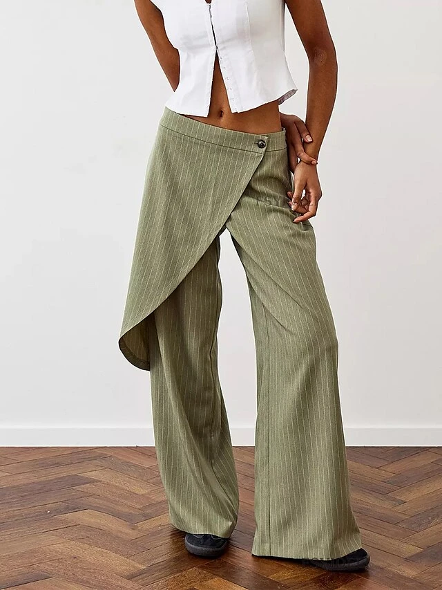 Women's Dress Pants Culottes Wide Leg Chinos Full Length Micro-elastic Mid Waist Fashion Streetwear Street Daily Black Green S M Fall Winter 4 Women's Dress Pants Culottes Wide Leg Chinos Full Length Micro-elastic Mid Waist Fashion Streetwear Street Daily Black Green S M Fall Winter - Image 4