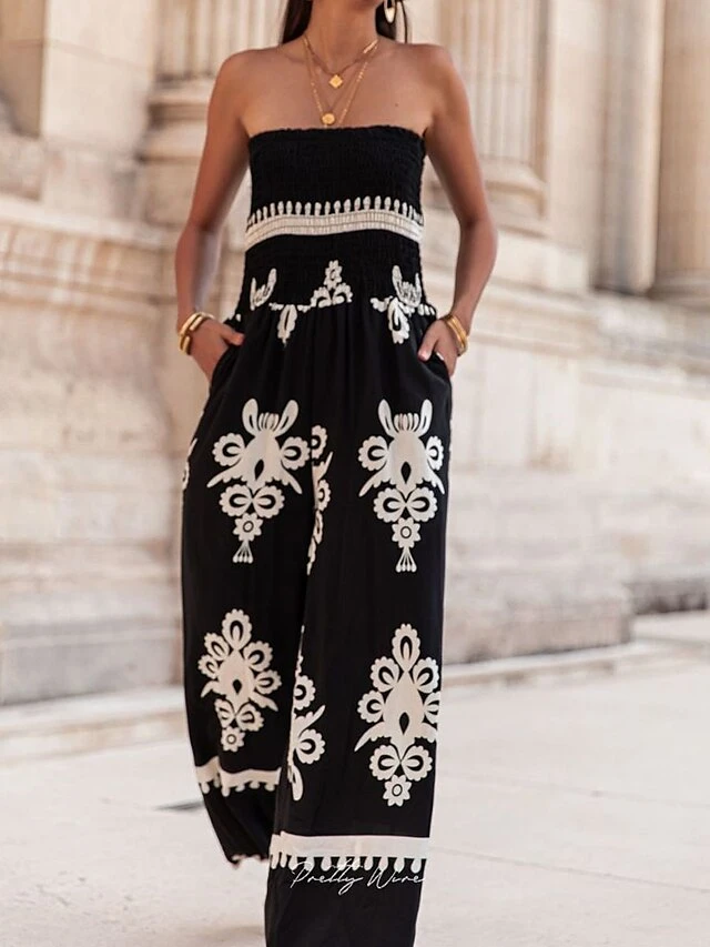 Women's Jumpsuit Backless High Waist Floral Strapless Holiday Street Daily Regular Fit Sleeveless Black Green S M L Summer 4 Women's Jumpsuit Backless High Waist Floral Strapless Holiday Street Daily Regular Fit Sleeveless Black Green S M L Summer - Image 4