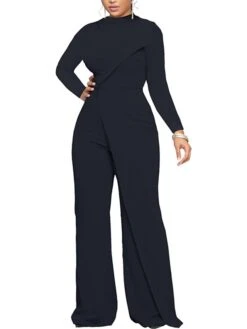 Women‘s Jumpsuit High Waist Solid Color Round Neck Pink Fall Winter Streetwear Wedding Street Regular Fit Long Sleeve Black Fuchsia S M L -Outlet Suit Skirt Fit Store uxdijo1663731279396