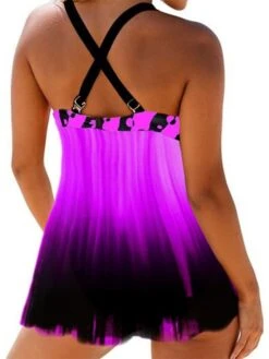 Women's Swimwear Tankini 2 Piece Plus Size Swimsuit 2 Piece Printing Gradient Color Blue Purple Bathing Suits Sports Beach Wear Summer -Outlet Suit Skirt Fit Store vbrndc1678271406593