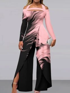 Women's Jumpsuit Print Gradient Off Shoulder Elegant Wedding Party Wide Leg Regular Fit Long Sleeve White Pink Light Blue S M L All Seasons 5 Women's Jumpsuit Print Gradient Off Shoulder Elegant Wedding Party Wide Leg Regular Fit Long Sleeve White Pink Light Blue S M L All Seasons -Outlet Suit Skirt Fit Store vbyqpv1693983874564