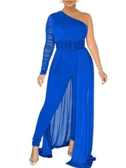 Women's Jumpsuit Overlay Lace Up Mesh Solid Color One Shoulder Streetwear Party Going Out Regular Fit Long Sleeve Black White Yellow S M L Spring 20 Women's Jumpsuit Overlay Lace Up Mesh Solid Color One Shoulder Streetwear Party Going Out Regular Fit Long Sleeve Black White Yellow S M L Spring -Outlet Suit Skirt Fit Store veezam1676364639618