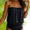 Women's Swimwear Tankini 2 Piece Normal Swimsuit 2 Piece Bandeau Strapless Solid Color Black Bathing Suits Sports Summer