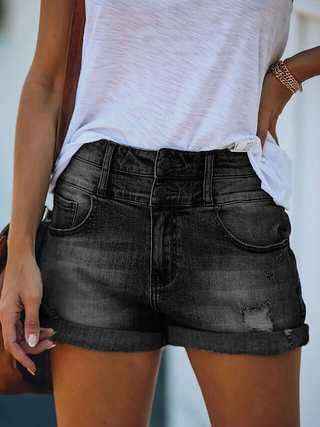 Women's Jeans Shorts Denim Blue Dark Blue Black Mid Waist Fashion Office Casual Baggy Micro-elastic Short Comfort Plain S M L XL XXL 16 Women's Jeans Shorts Denim Blue Dark Blue Black Mid Waist Fashion Office Casual Baggy Micro-elastic Short Comfort Plain S M L XL XXL - Image 16