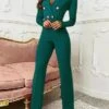 Jumpsuits For Women Dressy Casual Daily Streetwear Office / Career Daily Wear Going Out Christmas Shirt Collar High Waist Green Blue Black Solid Colored Button Summer Fall Cold Weather