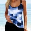 Women's Swimwear Tankini 2 Piece Normal Swimsuit 2 Piece Printing Geometic Pink Blue Green Tank Top Bathing Suits Sports Beach Wear Summer